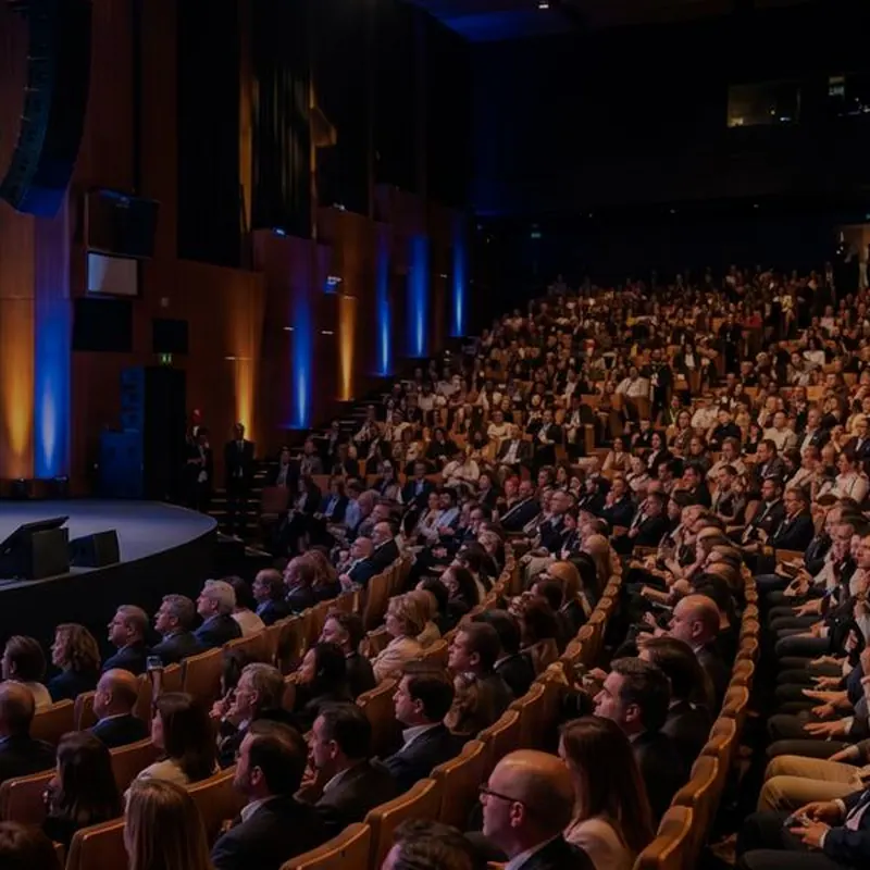 Auditorio lleno durante una conferencia corporativa